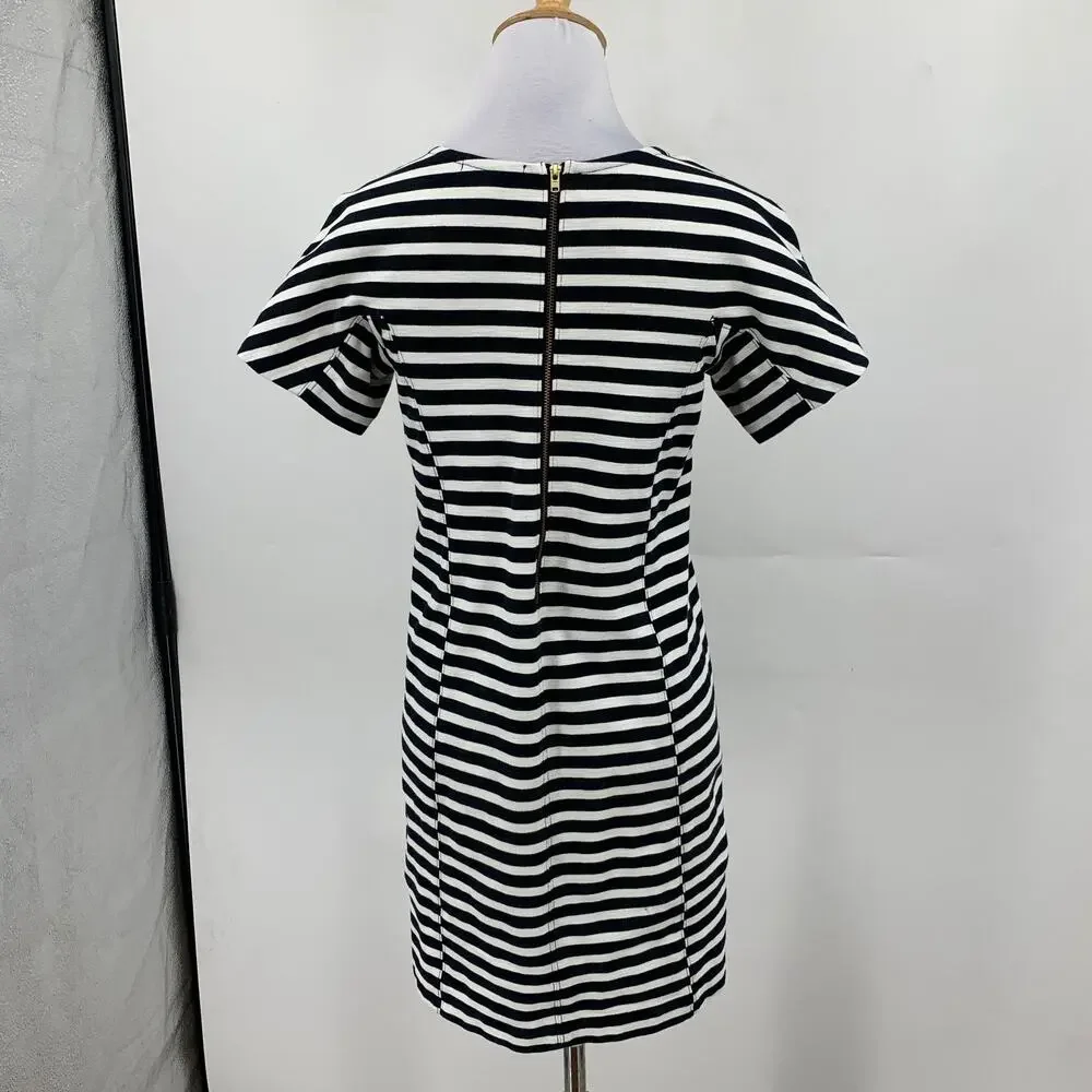 J Crew T Shirt Dress Women PXS Petite Black White Straight Short Sleeve Back Zip